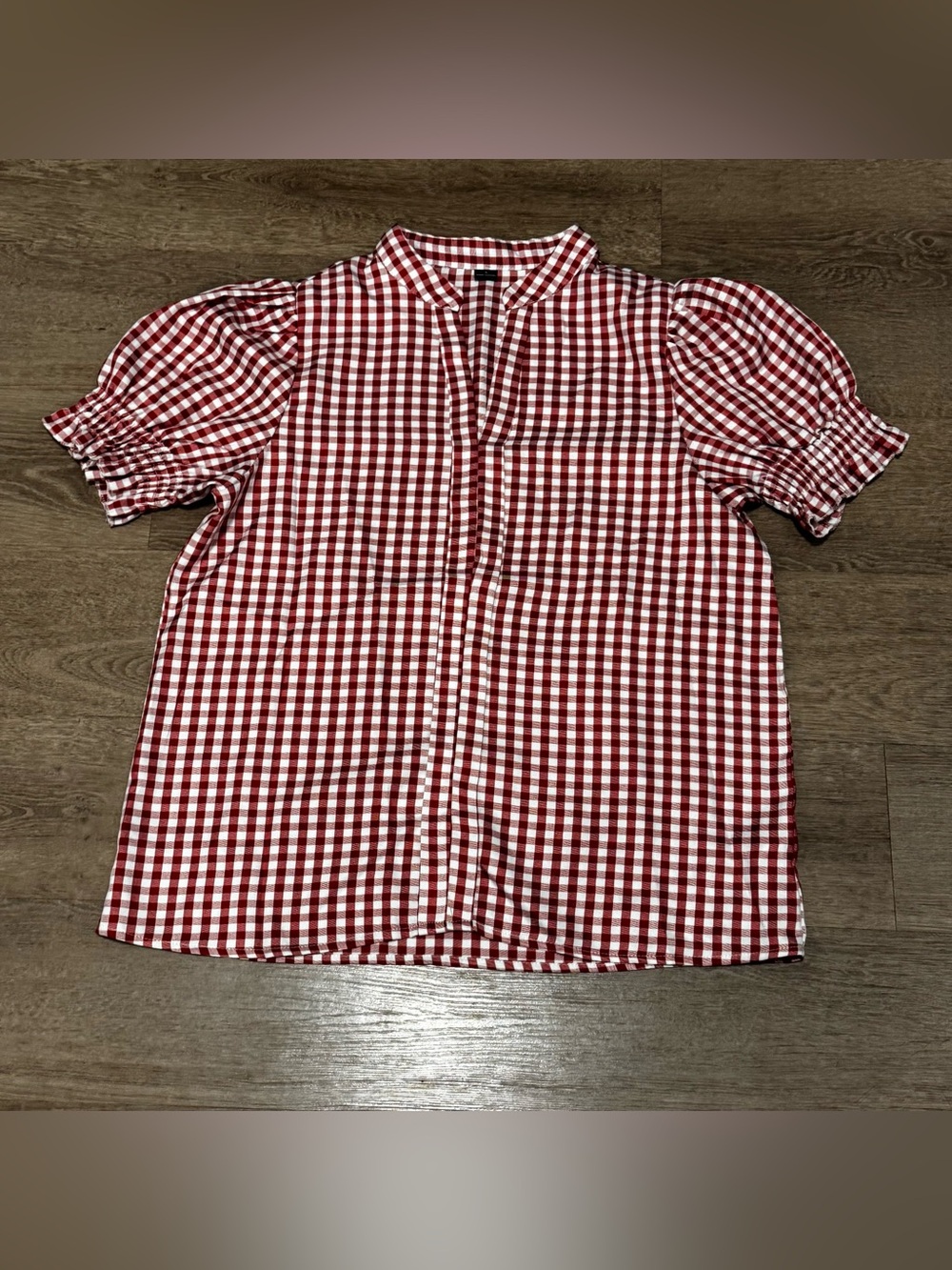 Red Gingham Puff Sleeve Blouse